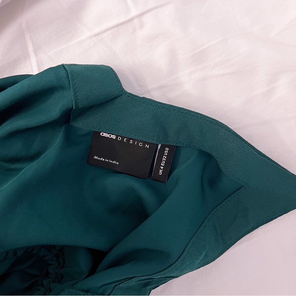 ASOS pleated cami midi dress with drawstring waist in forest green - Picture 6 of 8